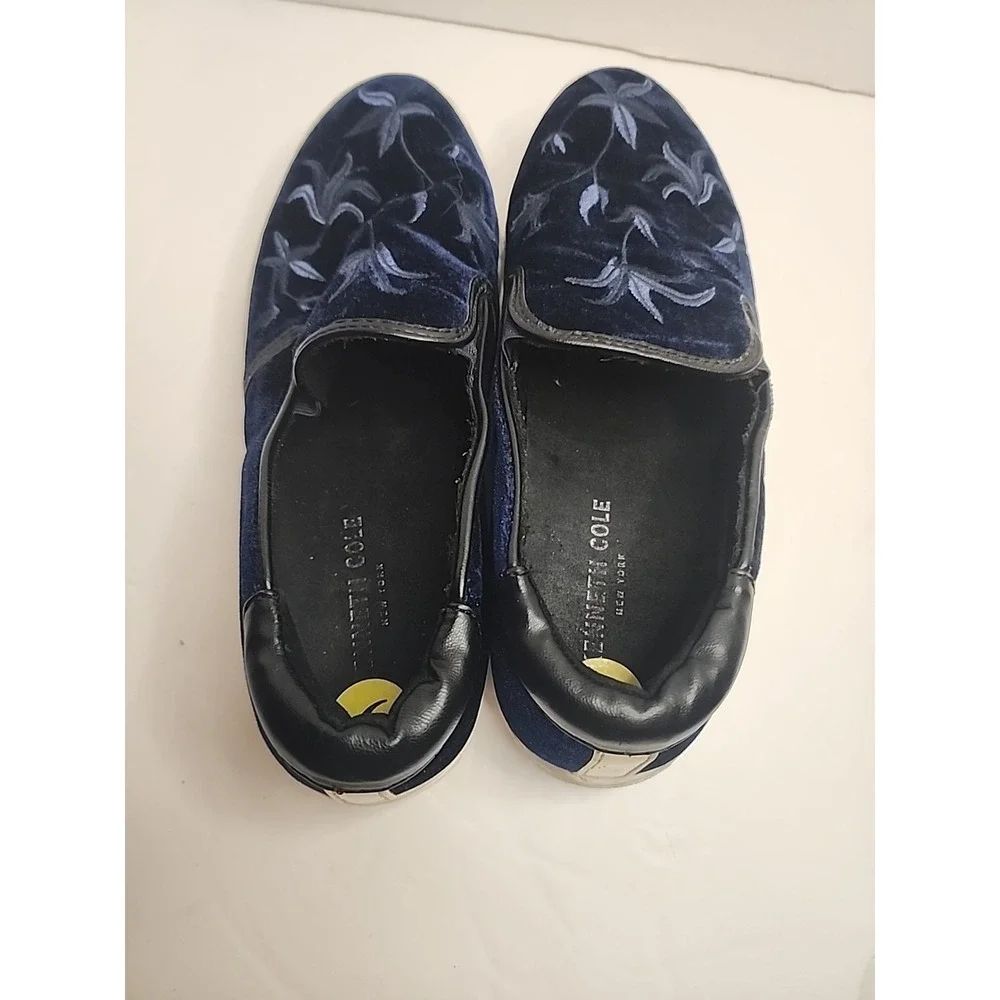 Boho Embroidered Velvet Floral Platform Sneakers Size‎ 9M Blue